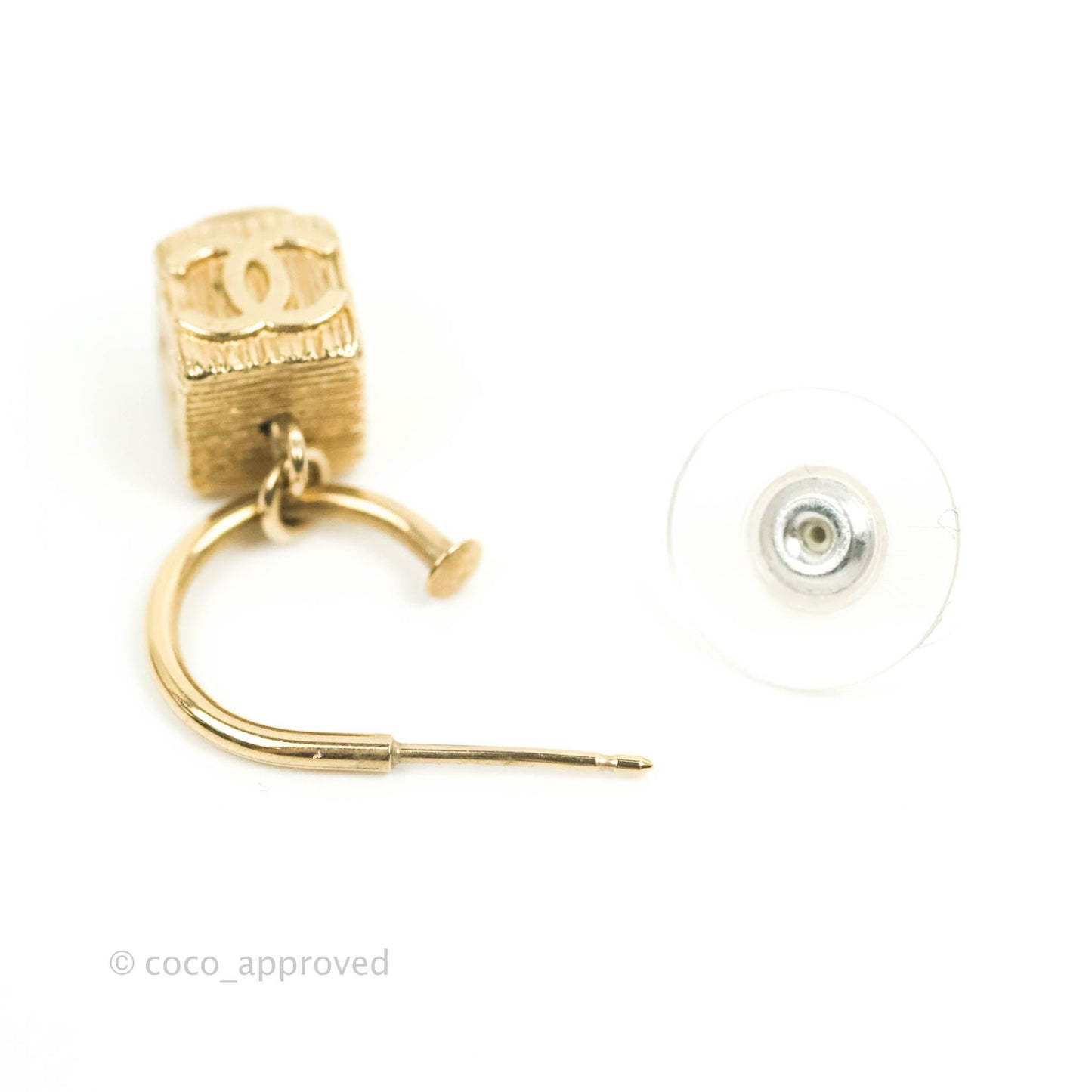 Chanel Square CC Earrings Gold Tone 10P