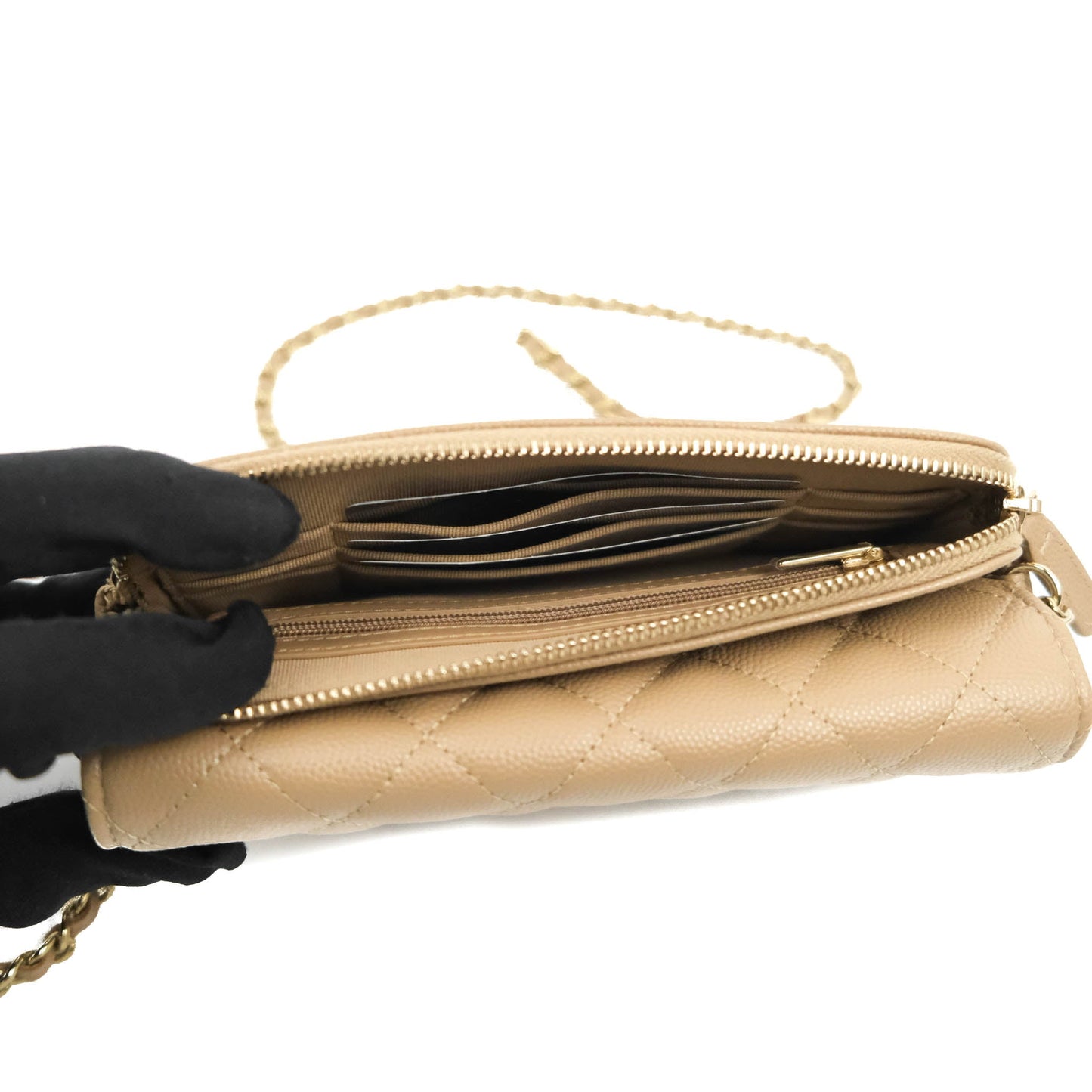 Chanel Classic Flap Phone Holder With Chain Dark Beige Caviar Gold Hardware 22A