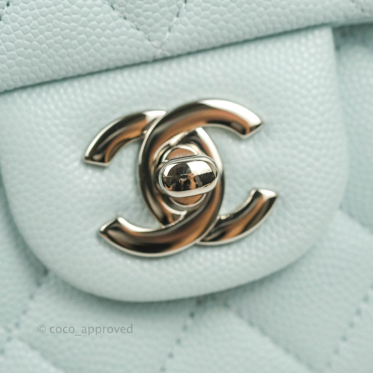 Chanel Quilted Classic M/L Medium Flap Light Blue Caviar Silver Hardware