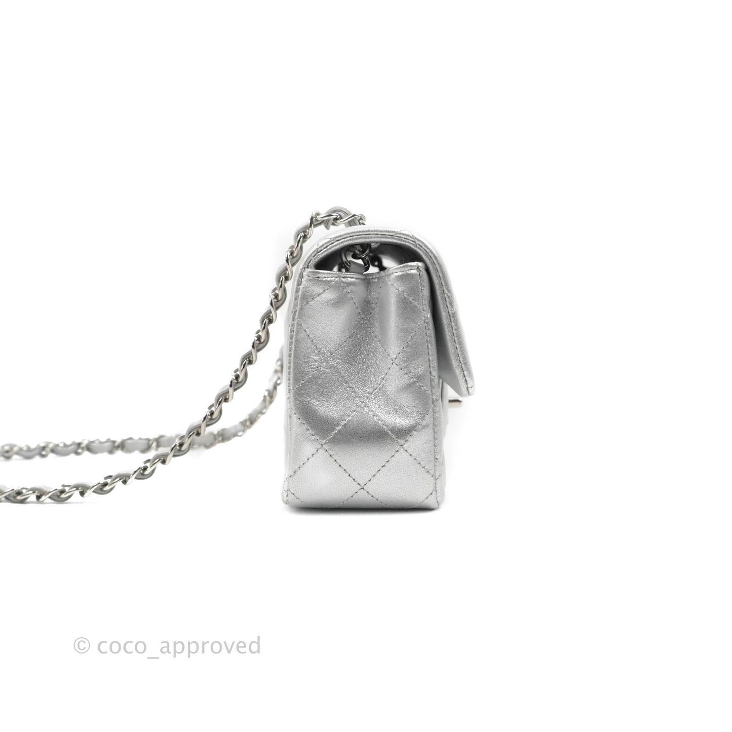 Chanel Quilted Mini Rectangular Silver Lambskin Silver Hardware