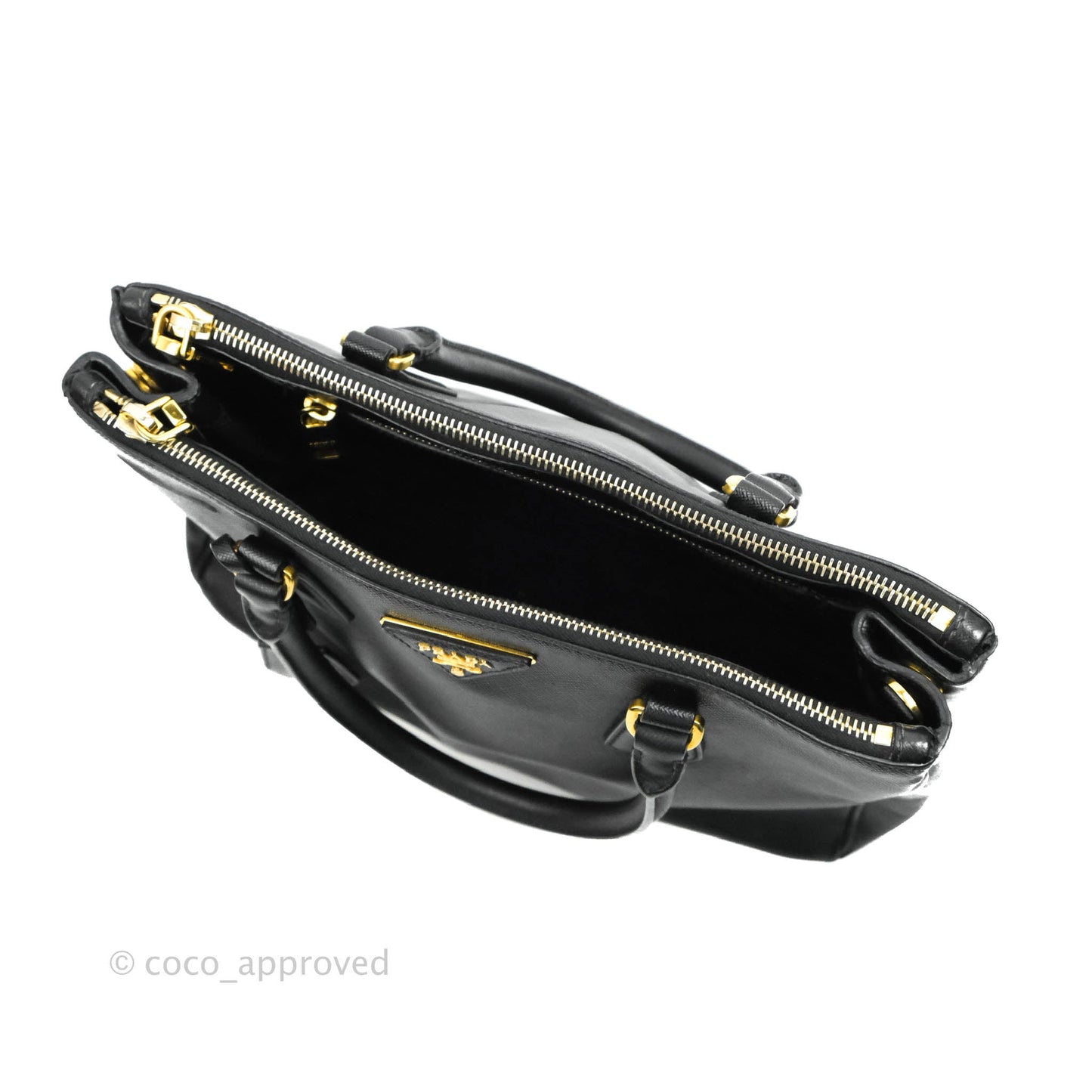 Prada Galleria Double Lux Black Saffiano Leather Zip Satchel