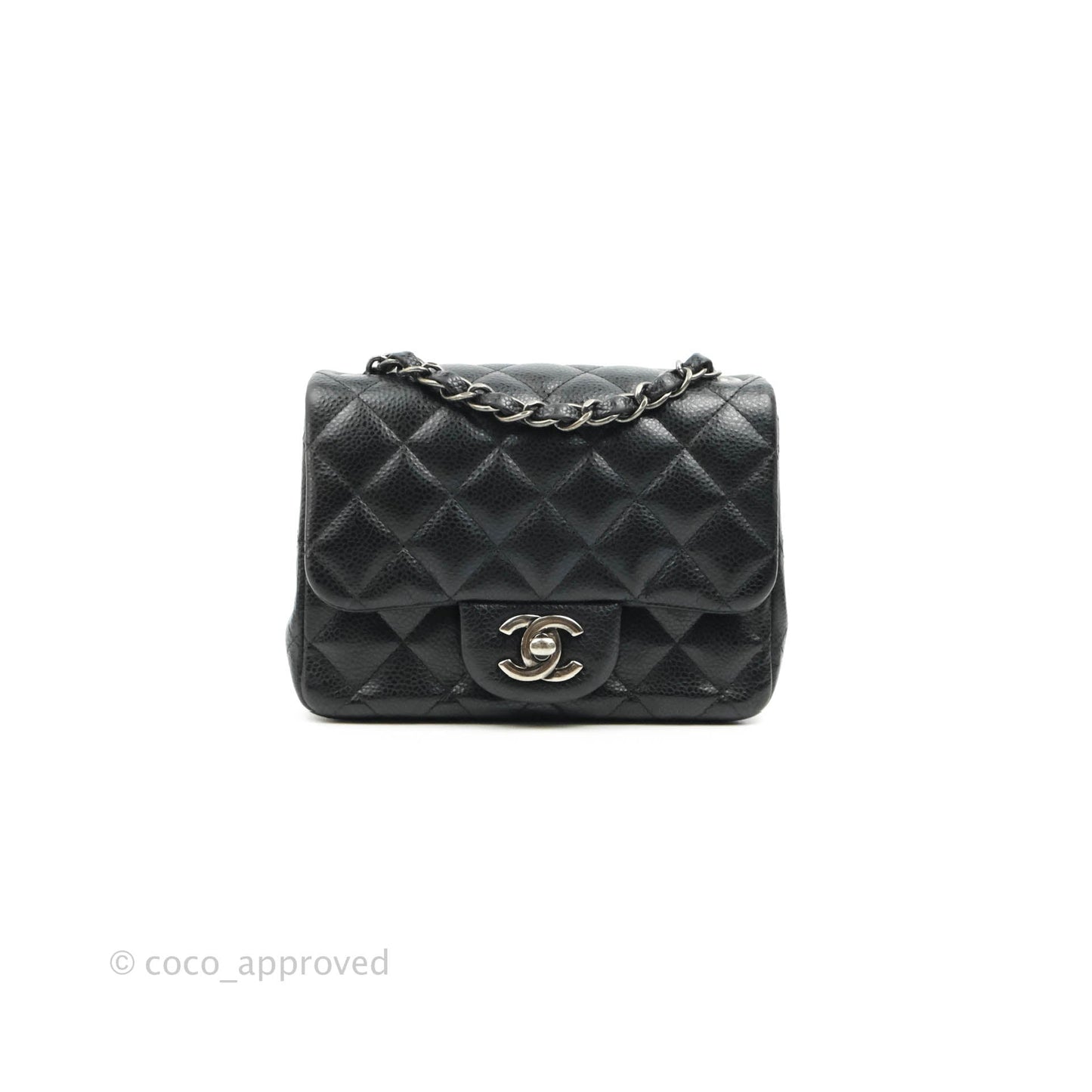 Chanel Mini Square Black Caviar Ruthenium Hardware