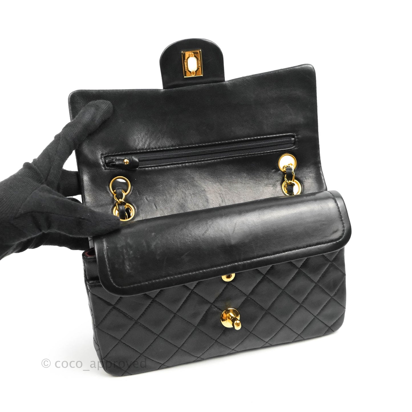 Chanel Vintage Classic S/M Small Double Flap Bag Black Lambskin 24K Gold Hardware