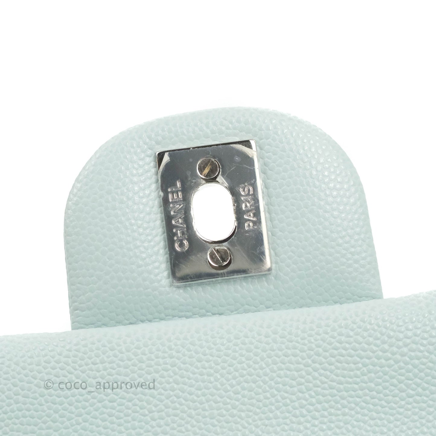 Chanel Quilted Classic M/L Medium Flap Light Blue Caviar Silver Hardware