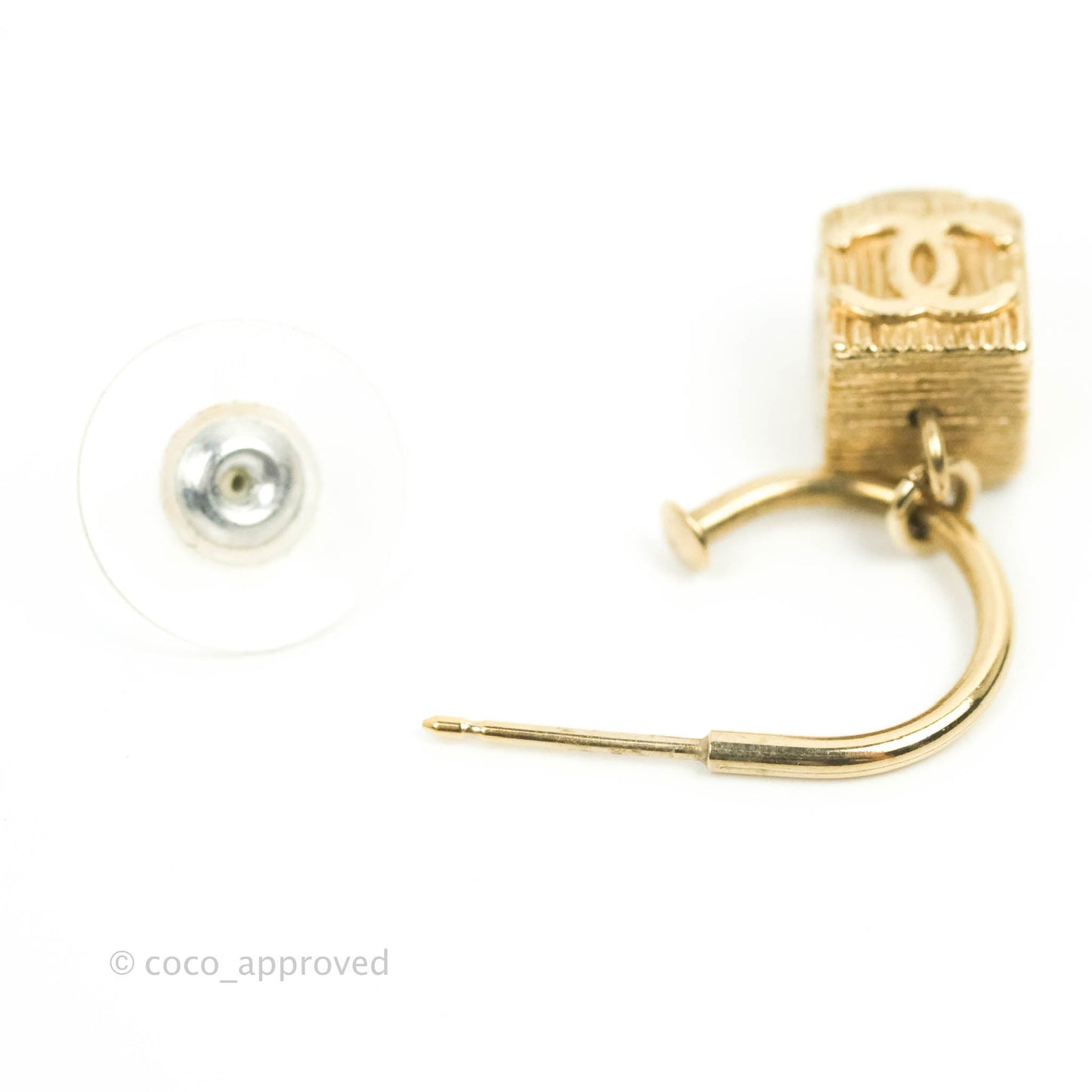 Chanel Square CC Earrings Gold Tone 10P