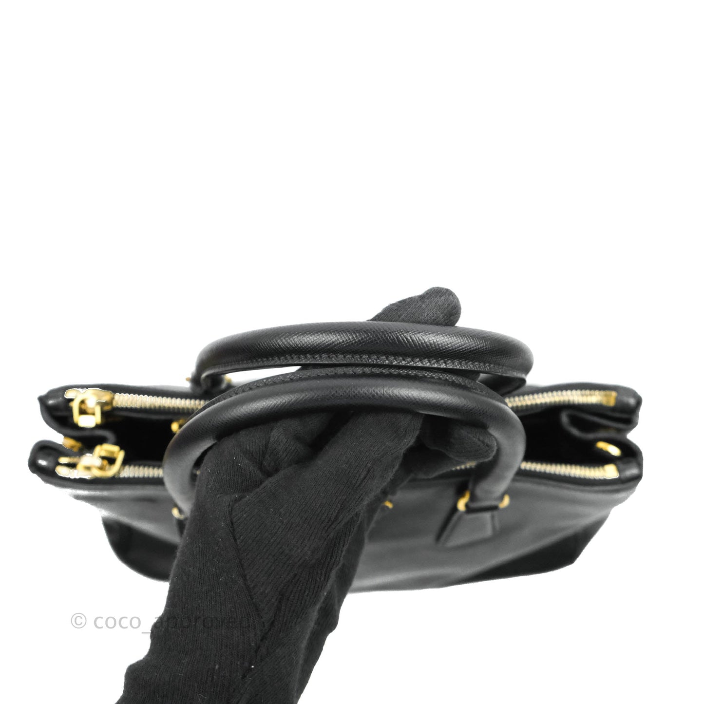 Prada Galleria Double Lux Black Saffiano Leather Zip Satchel