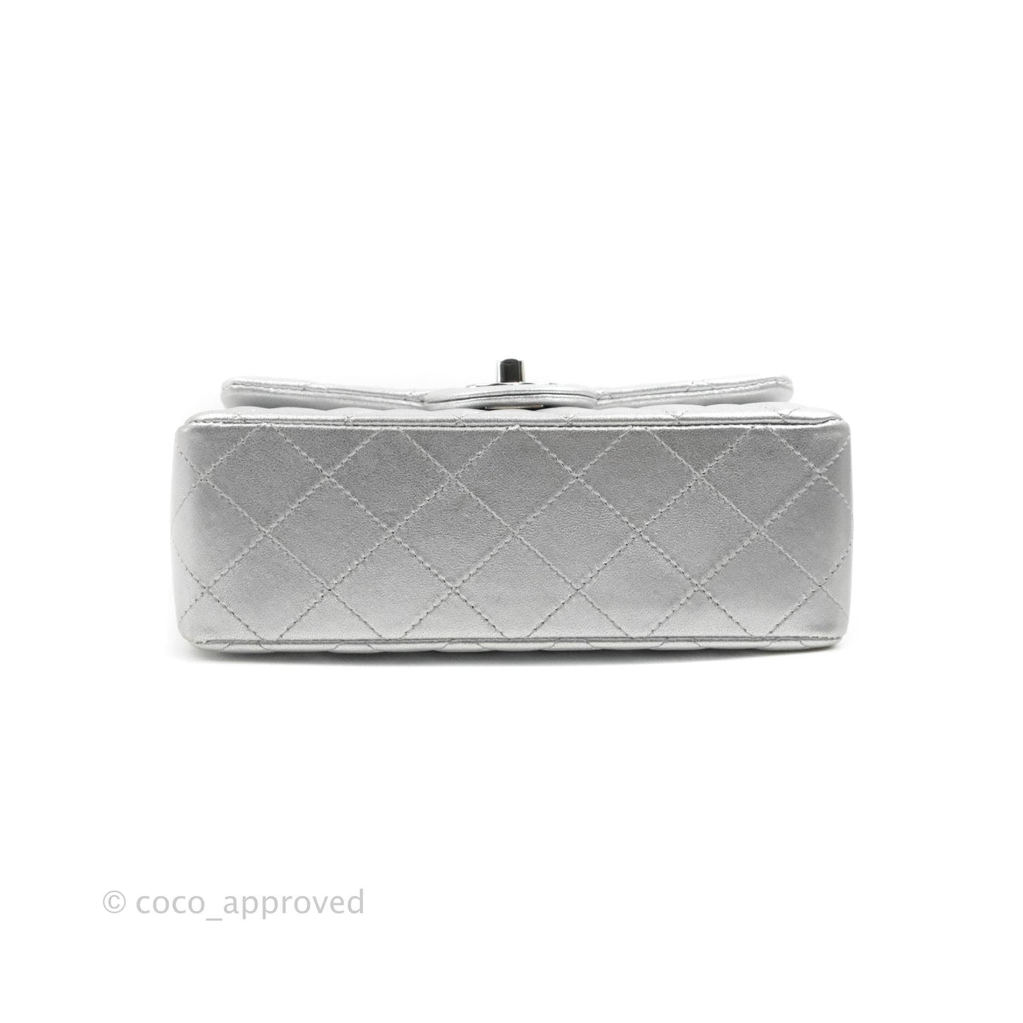 Chanel Quilted Mini Rectangular Silver Lambskin Silver Hardware
