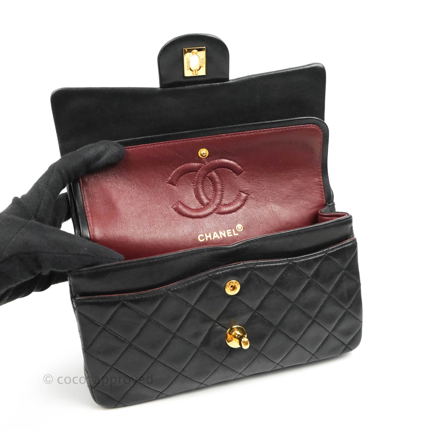 Chanel Vintage Classic S/M Small Double Flap Bag Black Lambskin 24K Gold Hardware