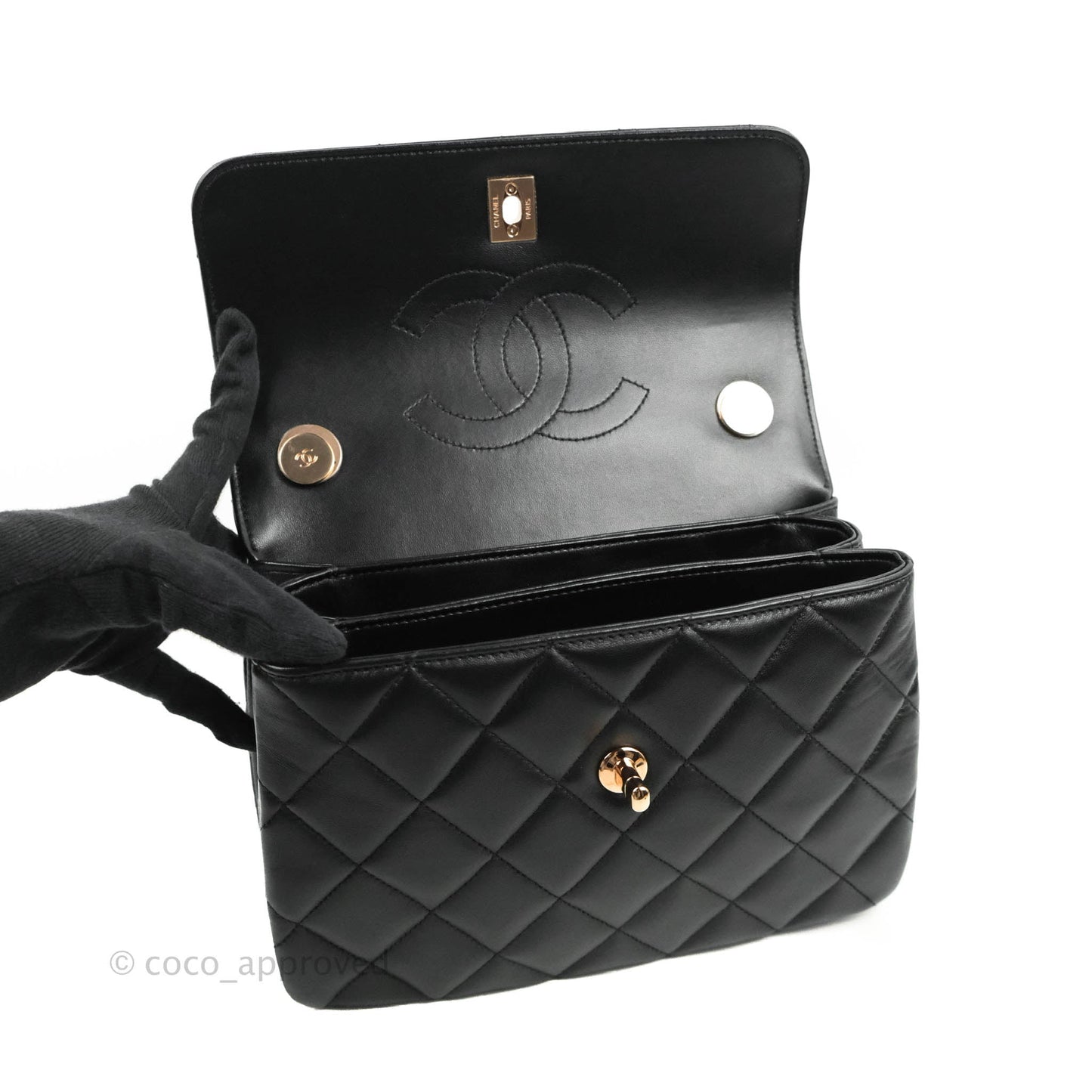 Chanel Small Trendy CC Black Lambskin Rose Gold Hardware 22C
