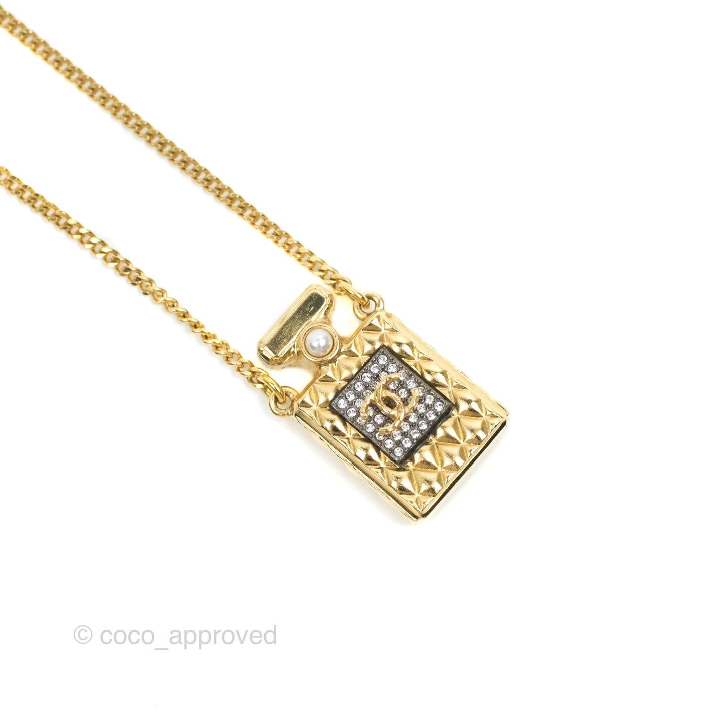Chanel CC Perfume Bottle Rhinestone Necklace 21V