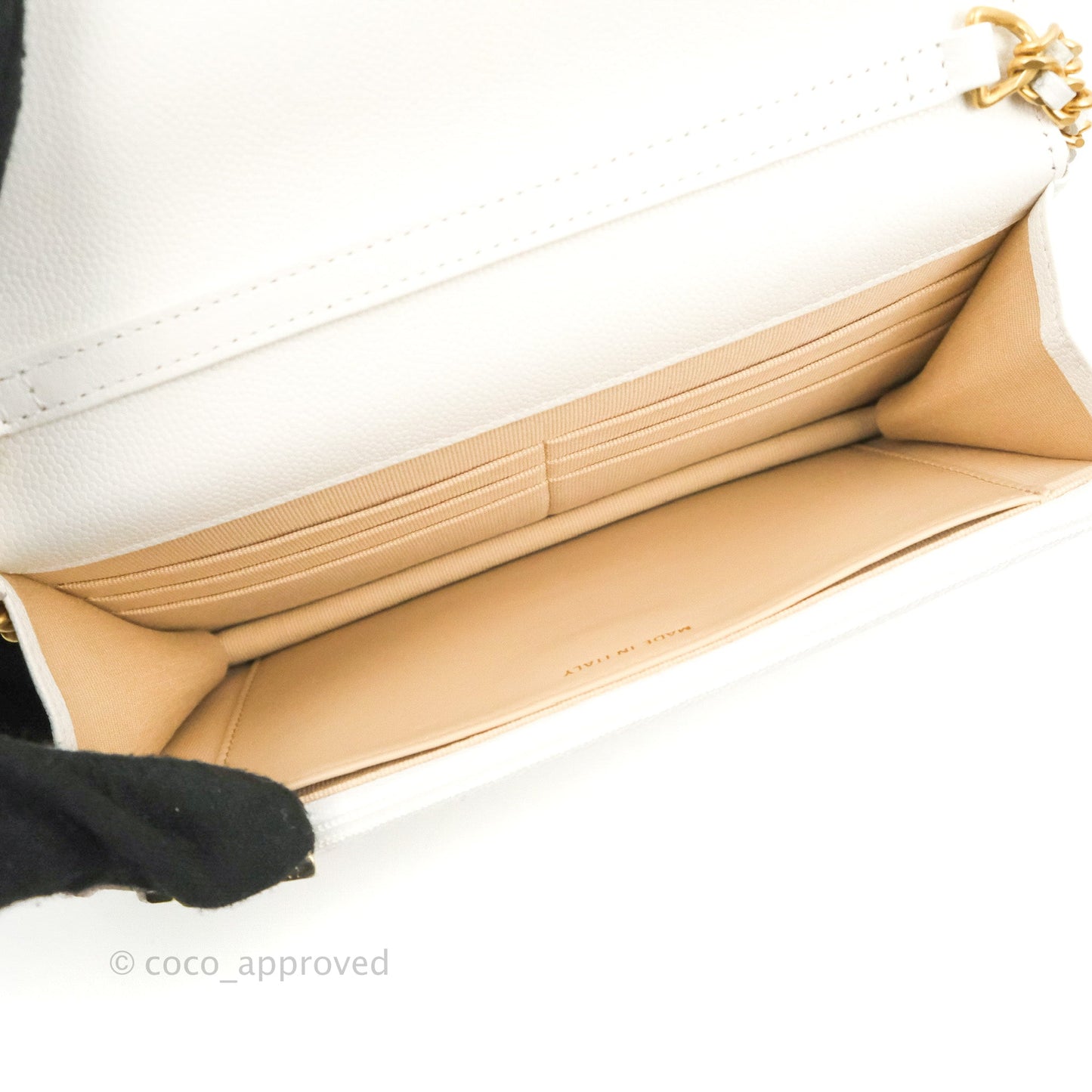 Chanel Quilted Gold CC Coin Wallet on Chain WOC White Caviar Gold Hardware