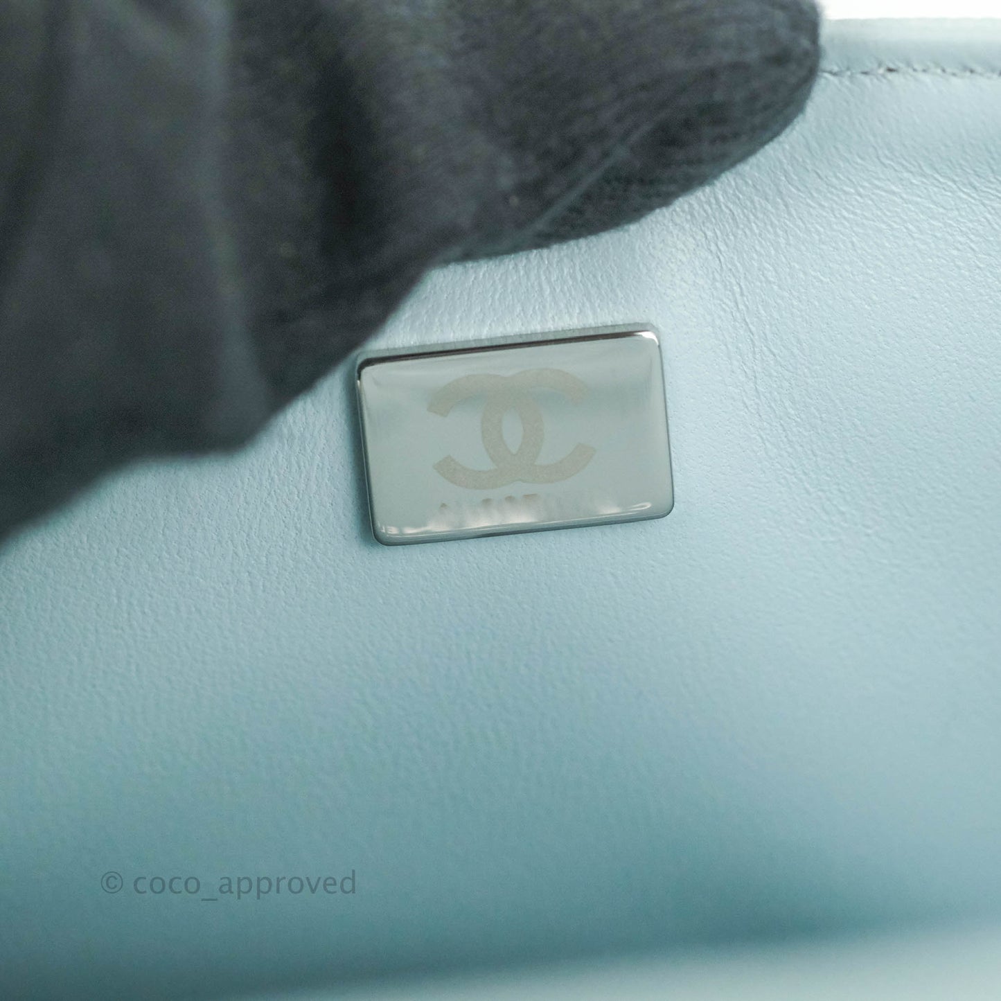 Chanel Quilted Classic M/L Medium Flap Light Blue Caviar Silver Hardware