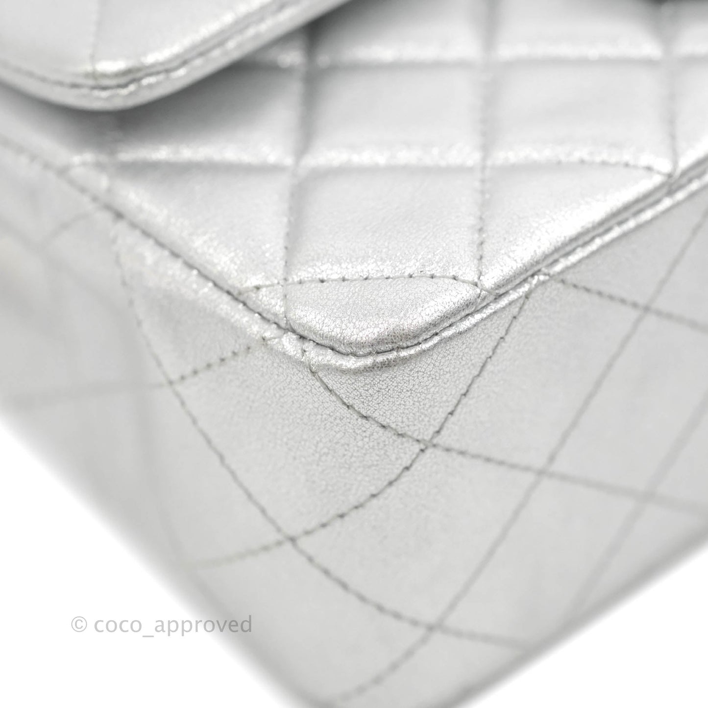Chanel Quilted Mini Rectangular Silver Lambskin Silver Hardware