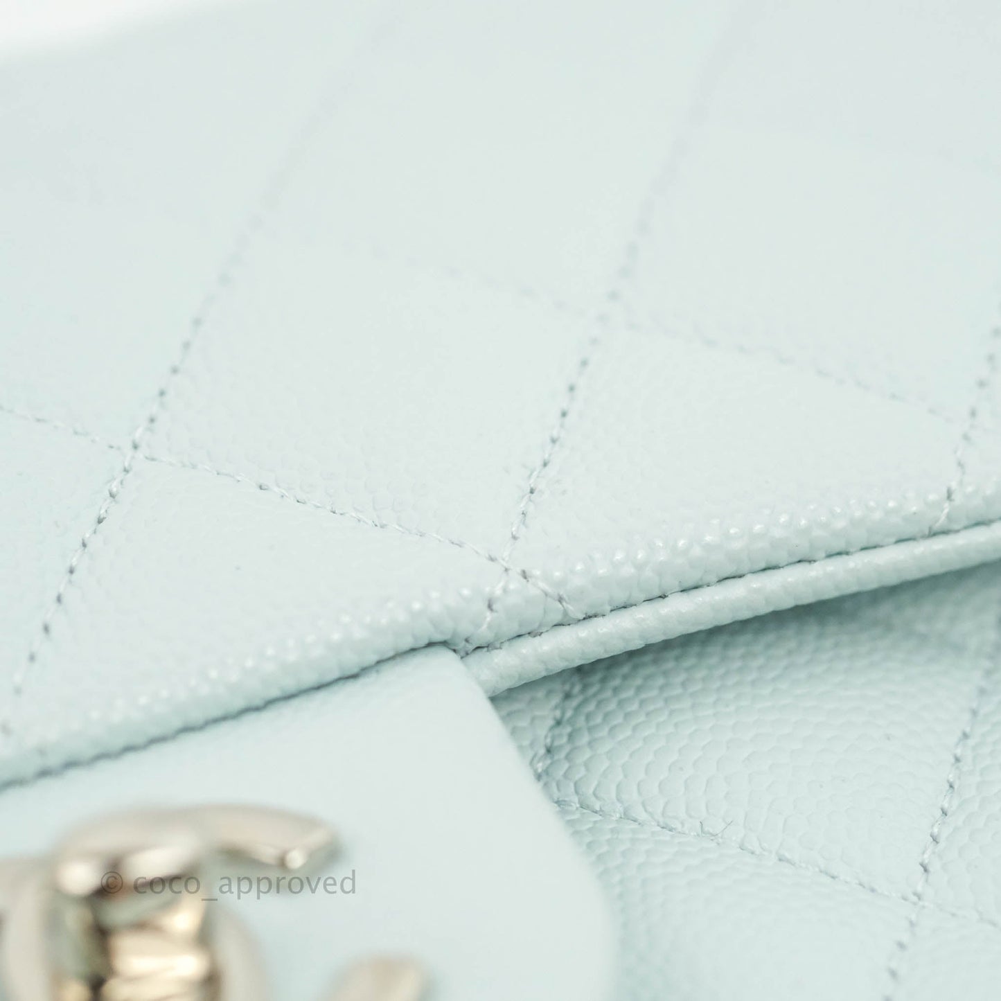 Chanel Quilted Classic M/L Medium Flap Light Blue Caviar Silver Hardware