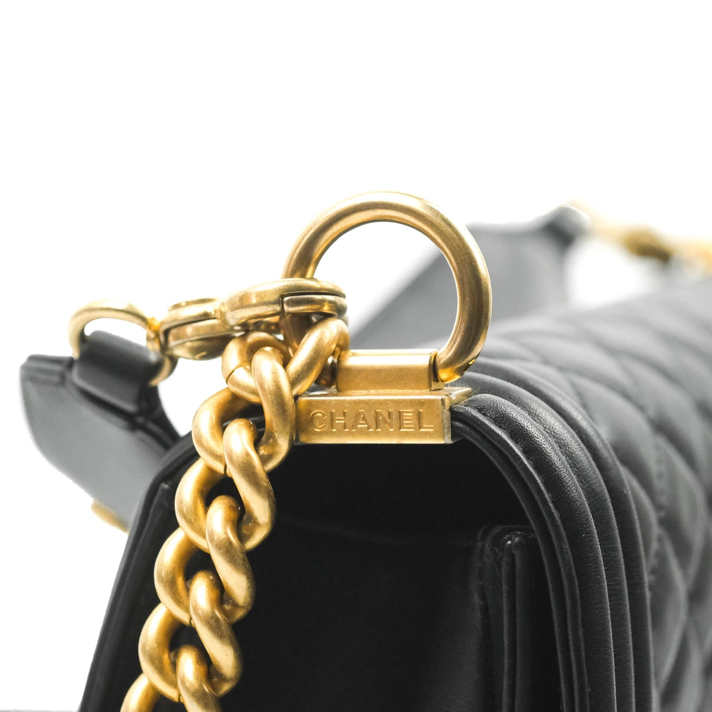 Chanel Quilted Medium Boy with Logo Handle Black Calfskin 2021 Cruise