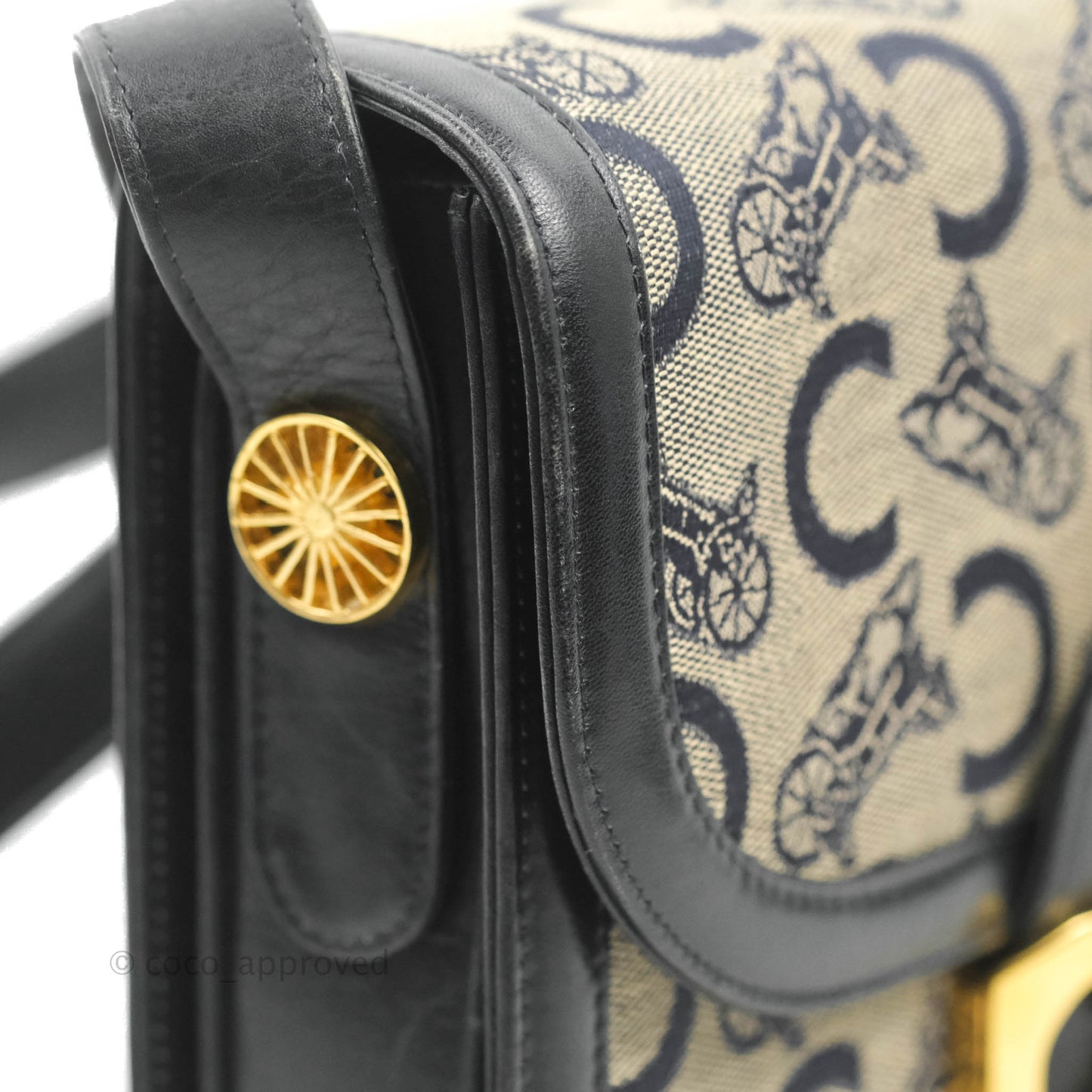 Celine Macadam Horse Carriage Bag Navy Gold Hardware