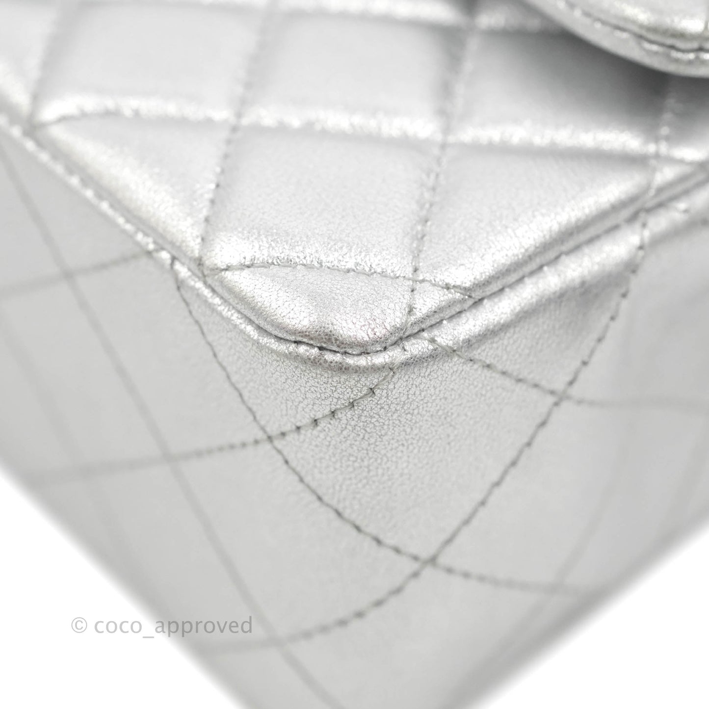 Chanel Quilted Mini Rectangular Silver Lambskin Silver Hardware