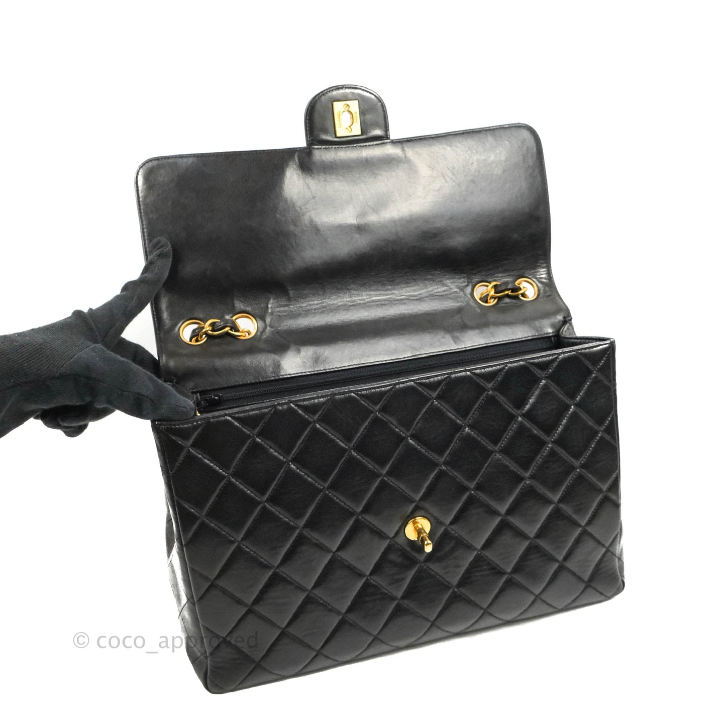 Chanel Vintage Jumbo Single Flap Black Lambskin 24K Gold Hardware