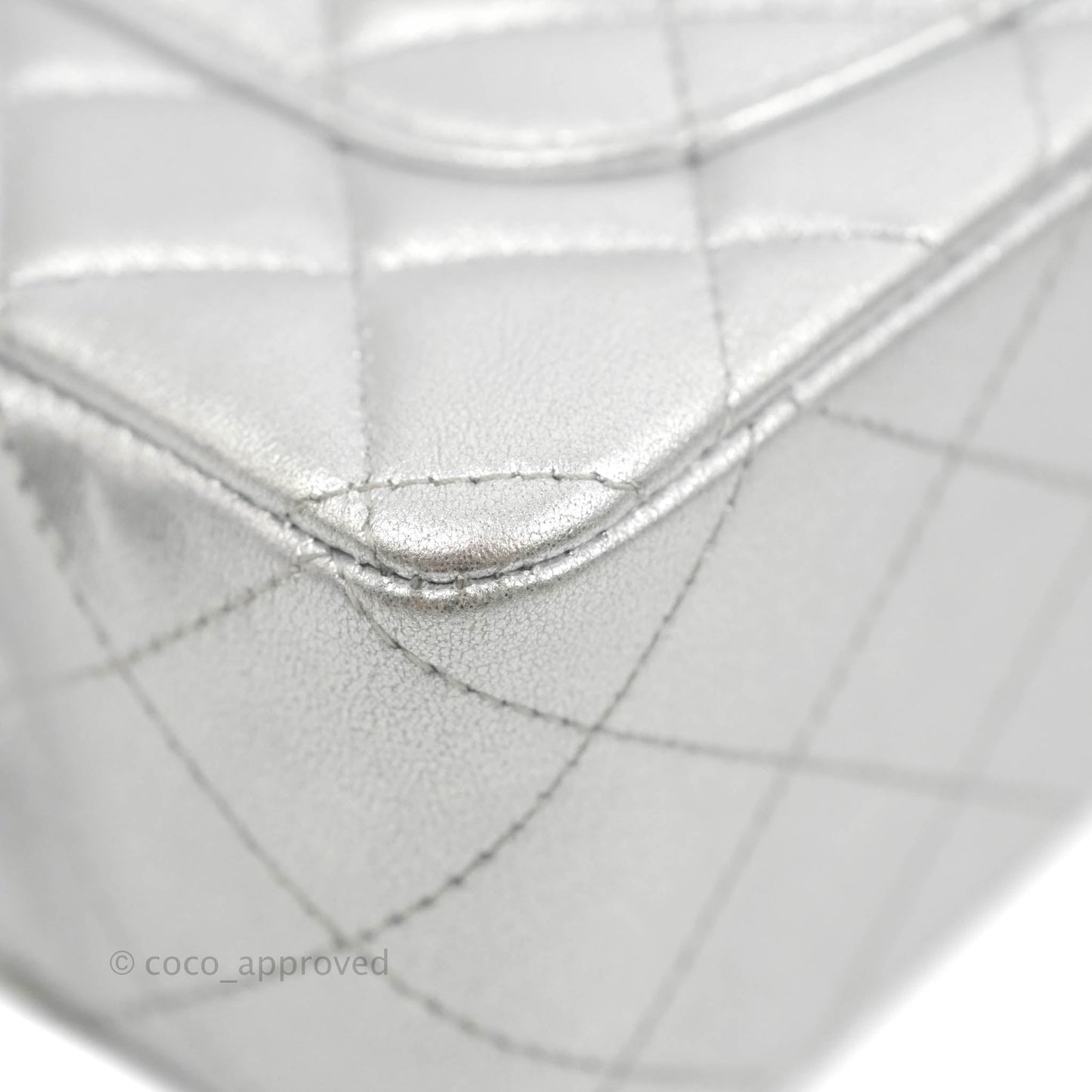 Chanel Quilted Mini Rectangular Silver Lambskin Silver Hardware