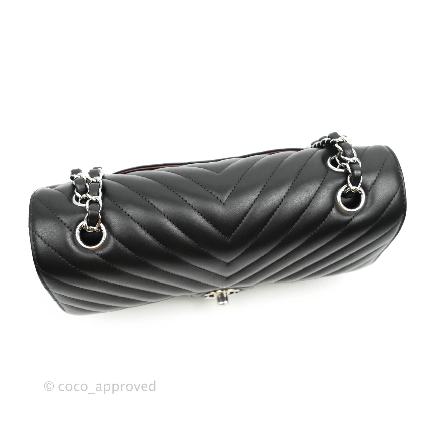 Chanel Classic M/L Medium Chevron Double Flap Black Lambskin Silver Hardware