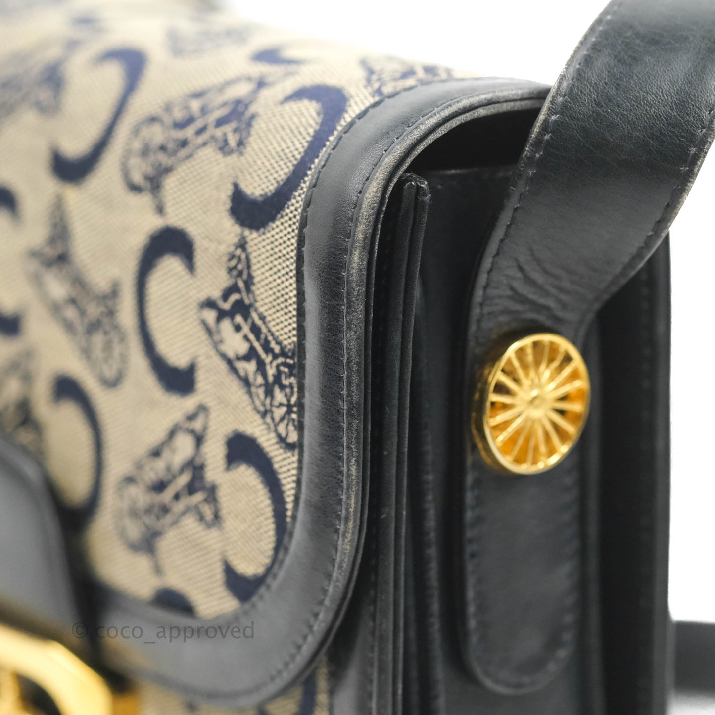 Celine Macadam Horse Carriage Bag Navy Gold Hardware