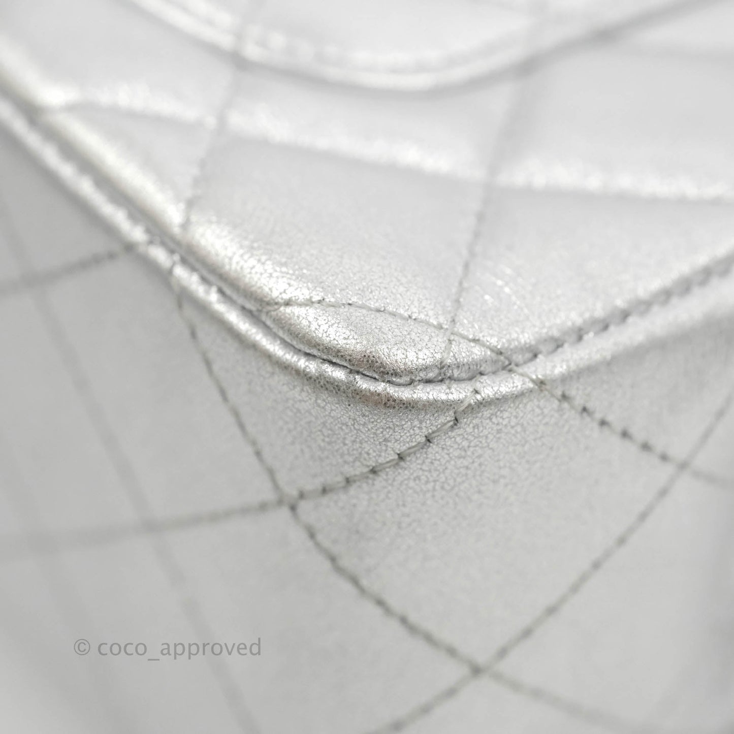 Chanel Quilted Mini Rectangular Silver Lambskin Silver Hardware