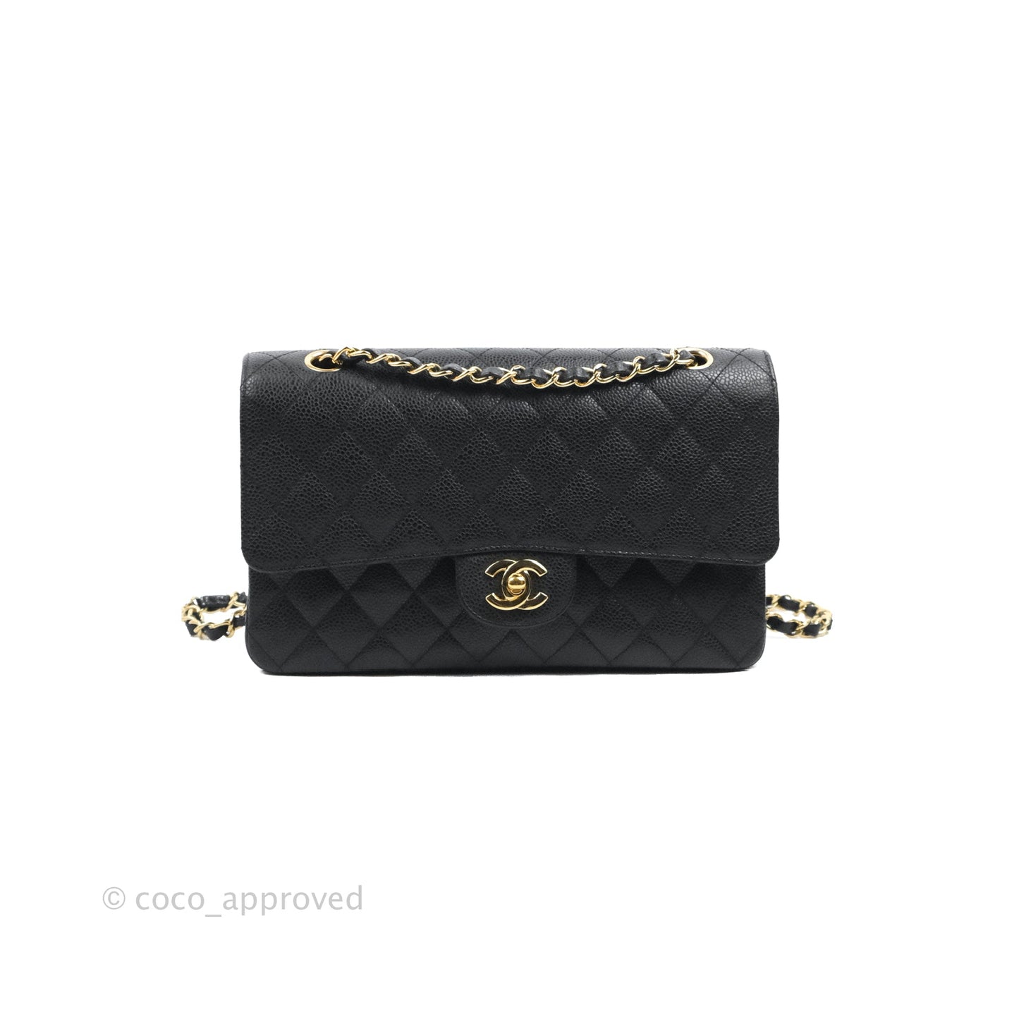 Chanel Quilted Classic M/L Medium Flap Black Caviar Gold Hardware