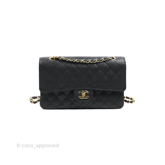 Chanel Quilted Classic M/L Medium Flap Black Caviar Gold Hardware