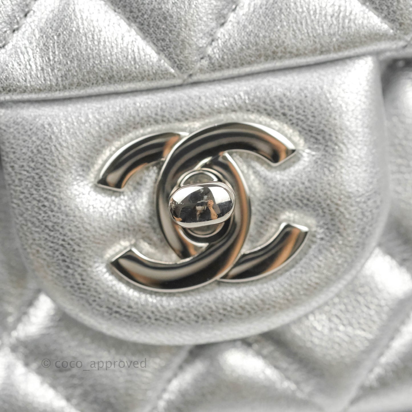 Chanel Quilted Mini Rectangular Silver Lambskin Silver Hardware