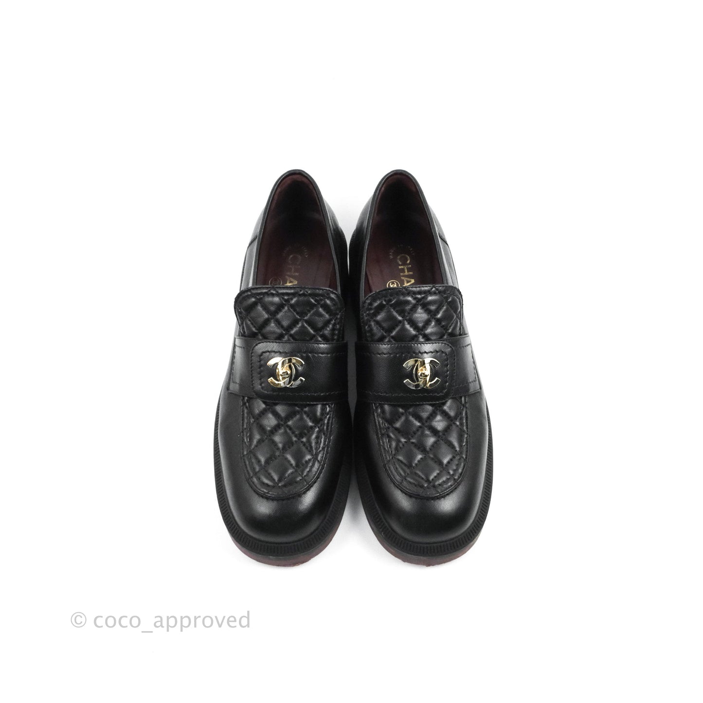 Chanel CC Turnlock Loafers Quilted Black Calfskin Gold Hardware Size 40