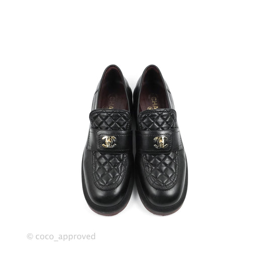 Chanel CC Turnlock Loafers Quilted Black Calfskin Gold Hardware Size 40