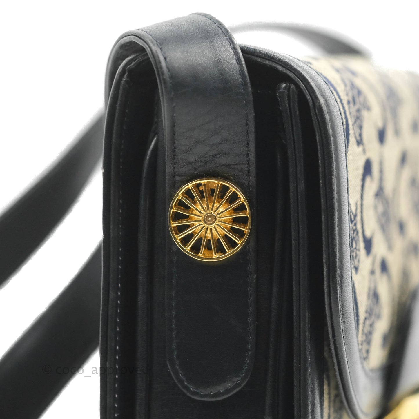 Celine Macadam Horse Carriage Bag Navy Gold Hardware