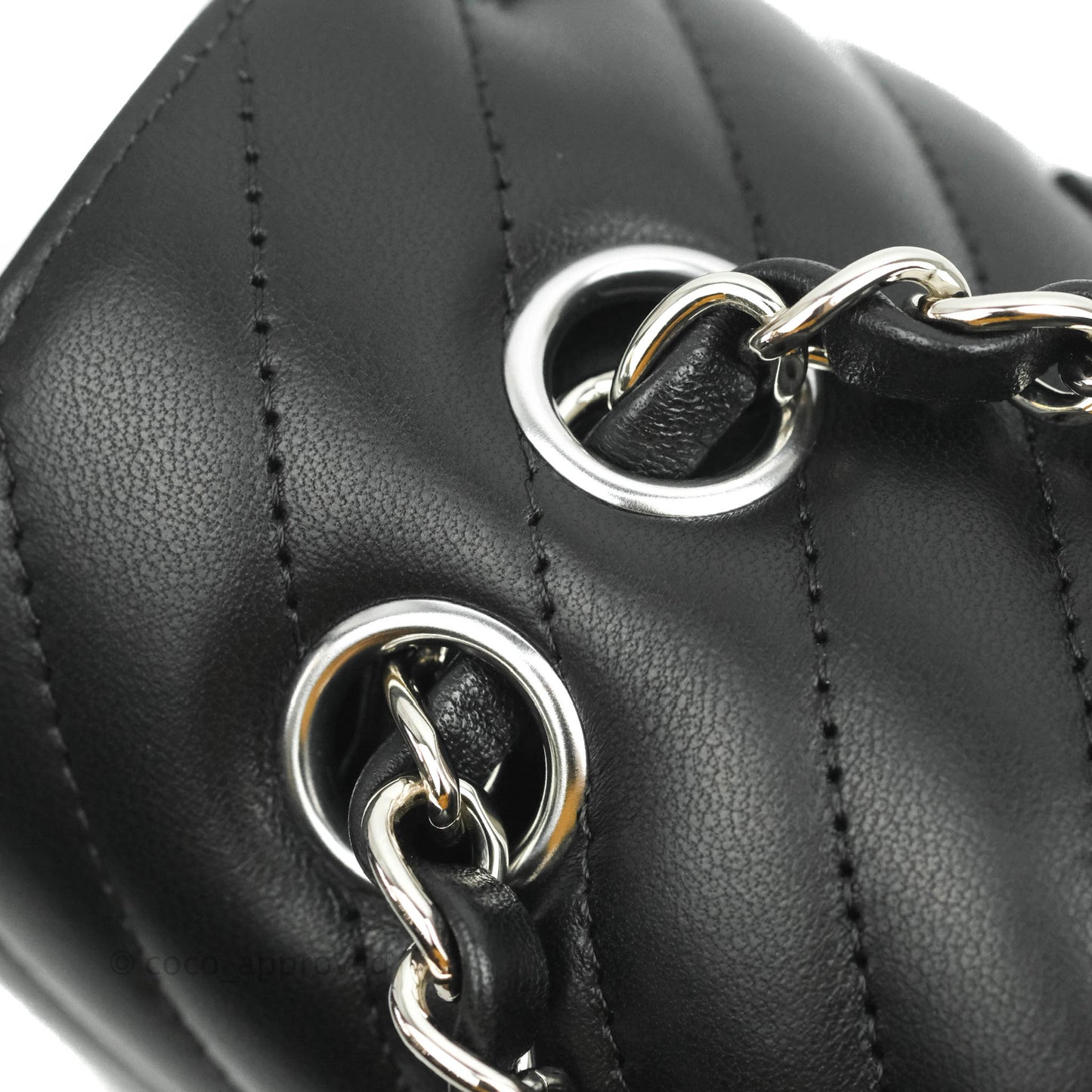 Chanel Classic M/L Medium Chevron Double Flap Black Lambskin Silver Hardware