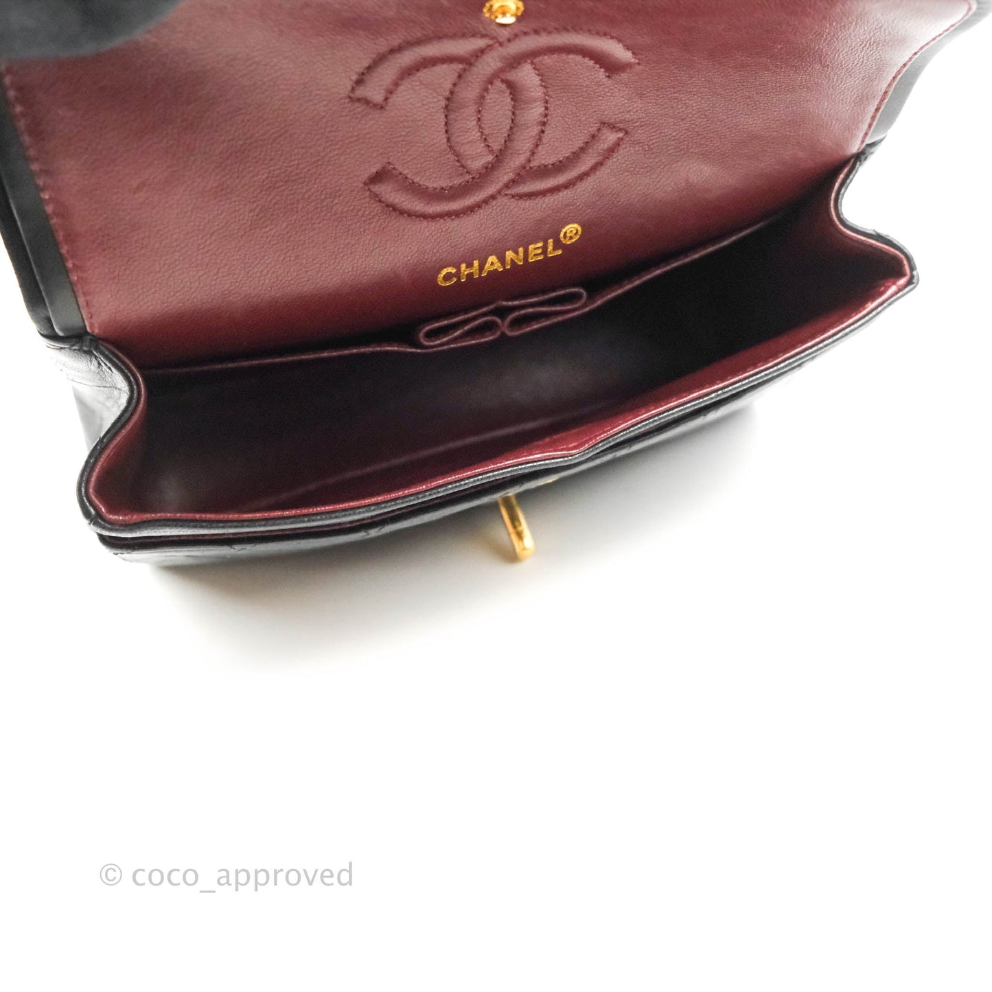 Chanel Vintage Classic S/M Small Double Flap Bag Black Lambskin 24K Gold Hardware