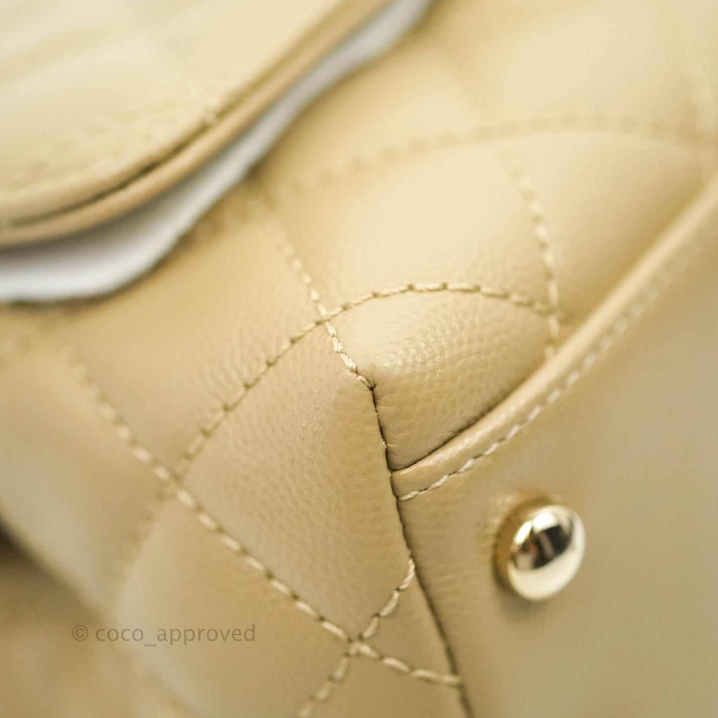 Chanel Mini Beige Coco Handle Quilted Caviar Gold Hardware Embossed Lizard Handle 21A