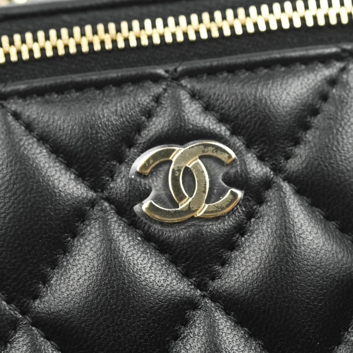 Chanel Classic Mini Vanity With Chain Black Lambskin Gold Hardware
