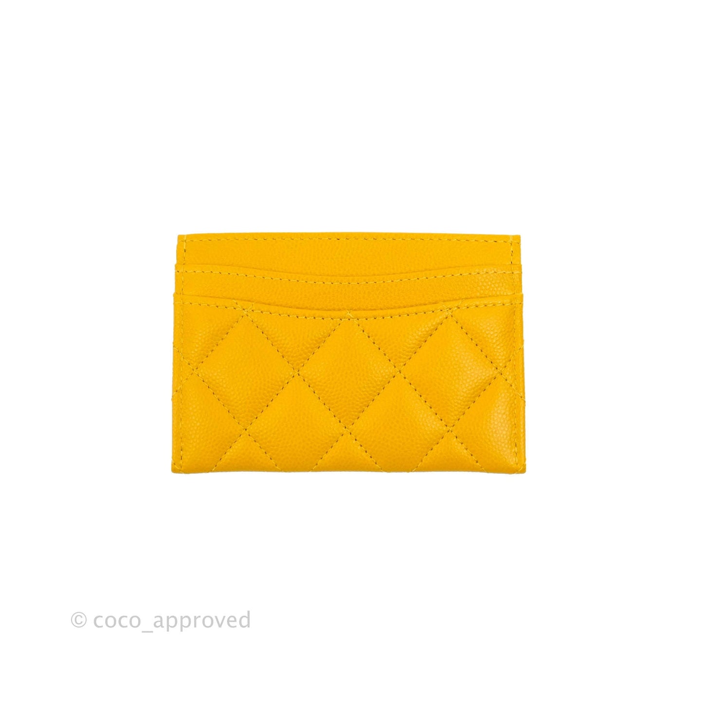 Chanel Classic Flat Card Holder Yellow Caviar Silver Hardware