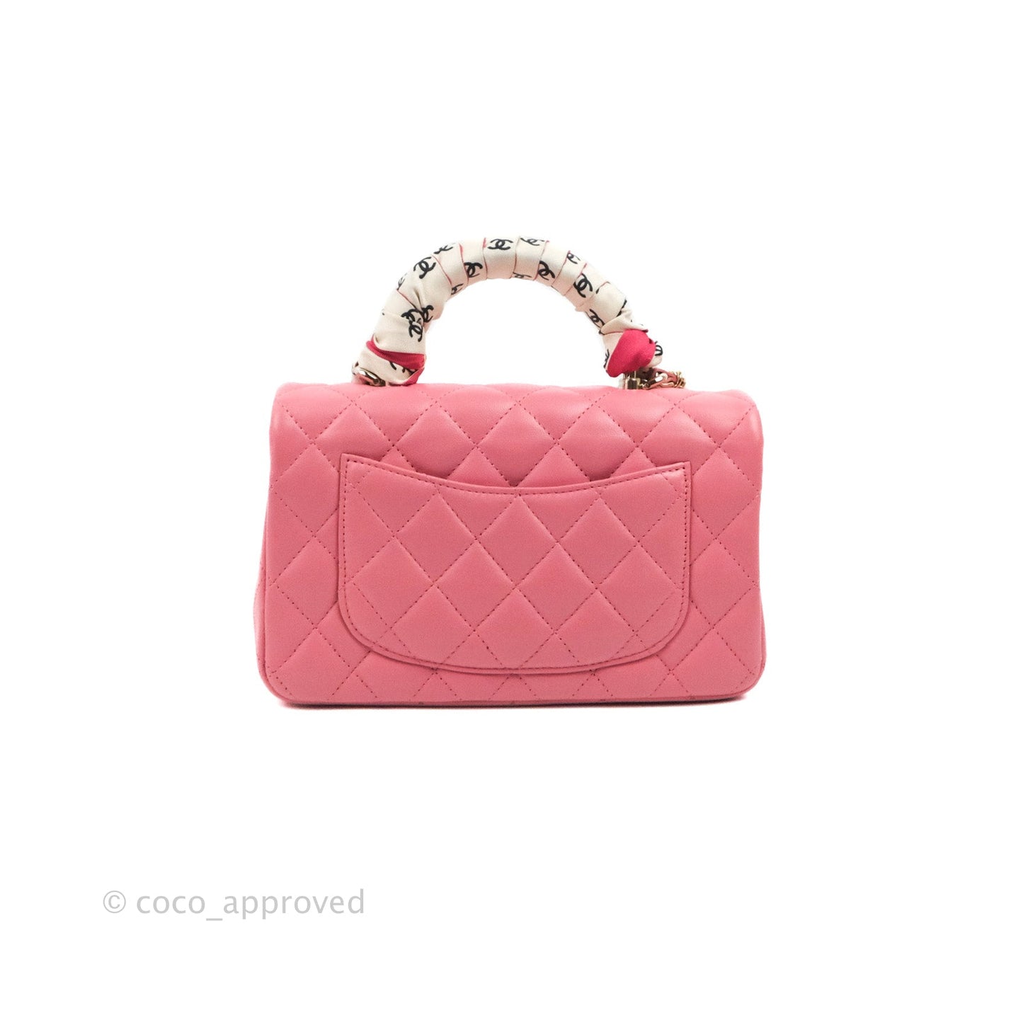 Chanel Top Handle Mini Rectangular Flap Bag Pink Lambskin Gold Hardware With Twilly