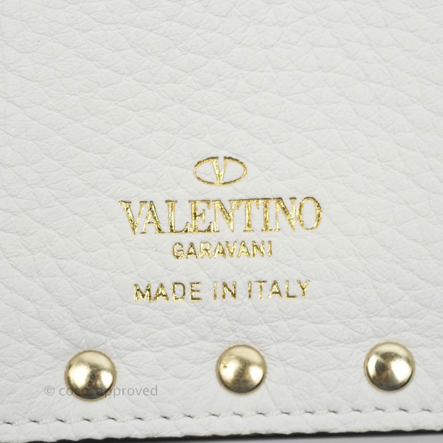 Valentino Garavani Shot Wallet White Grained Leather Gold Hardware