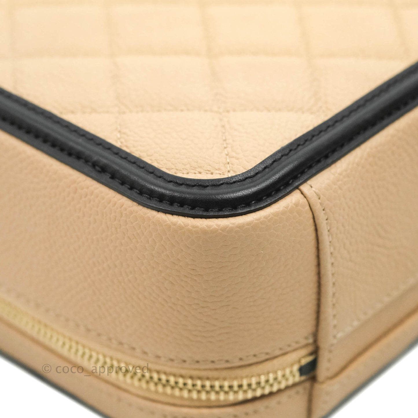 Chanel Quilted Medium CC Filigree Vanity Case Beige Caviar Gold Hardware