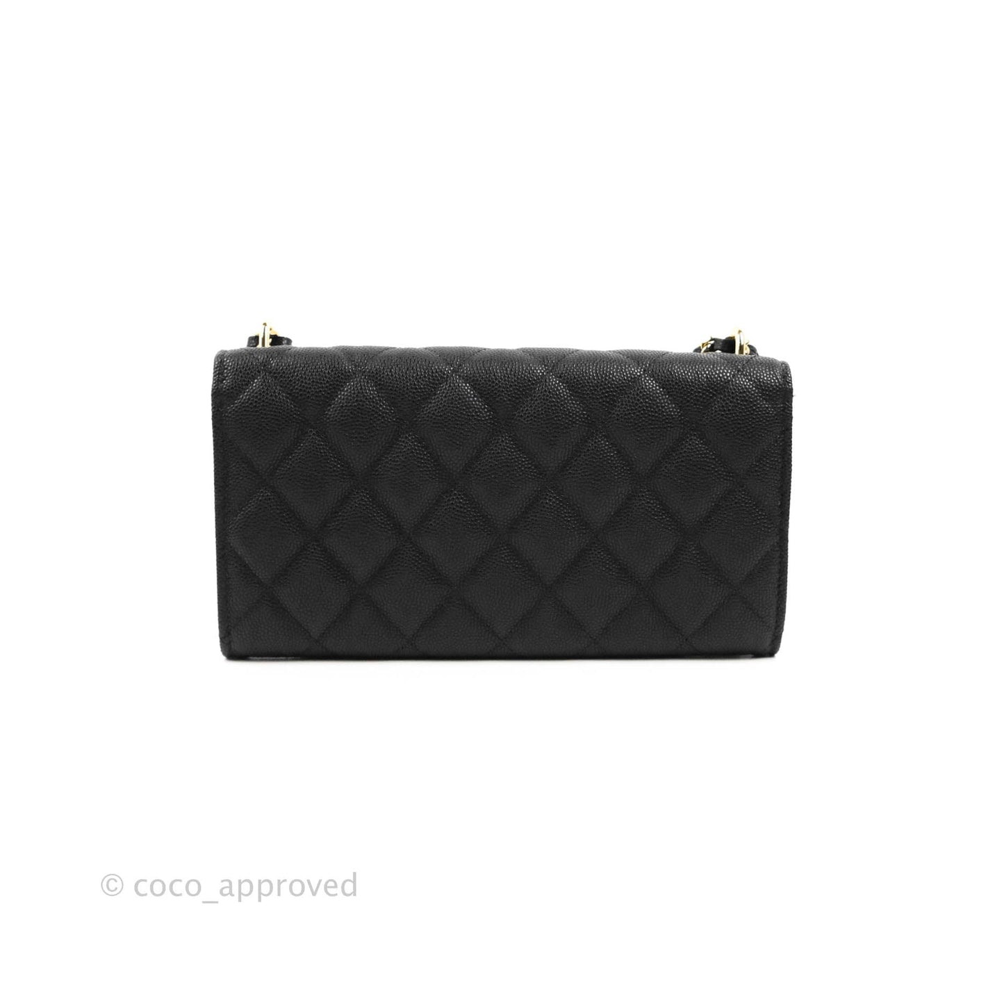 Chanel Quilted Pocket Long Wallet On Chain Black Caviar Gold Hardware 22A