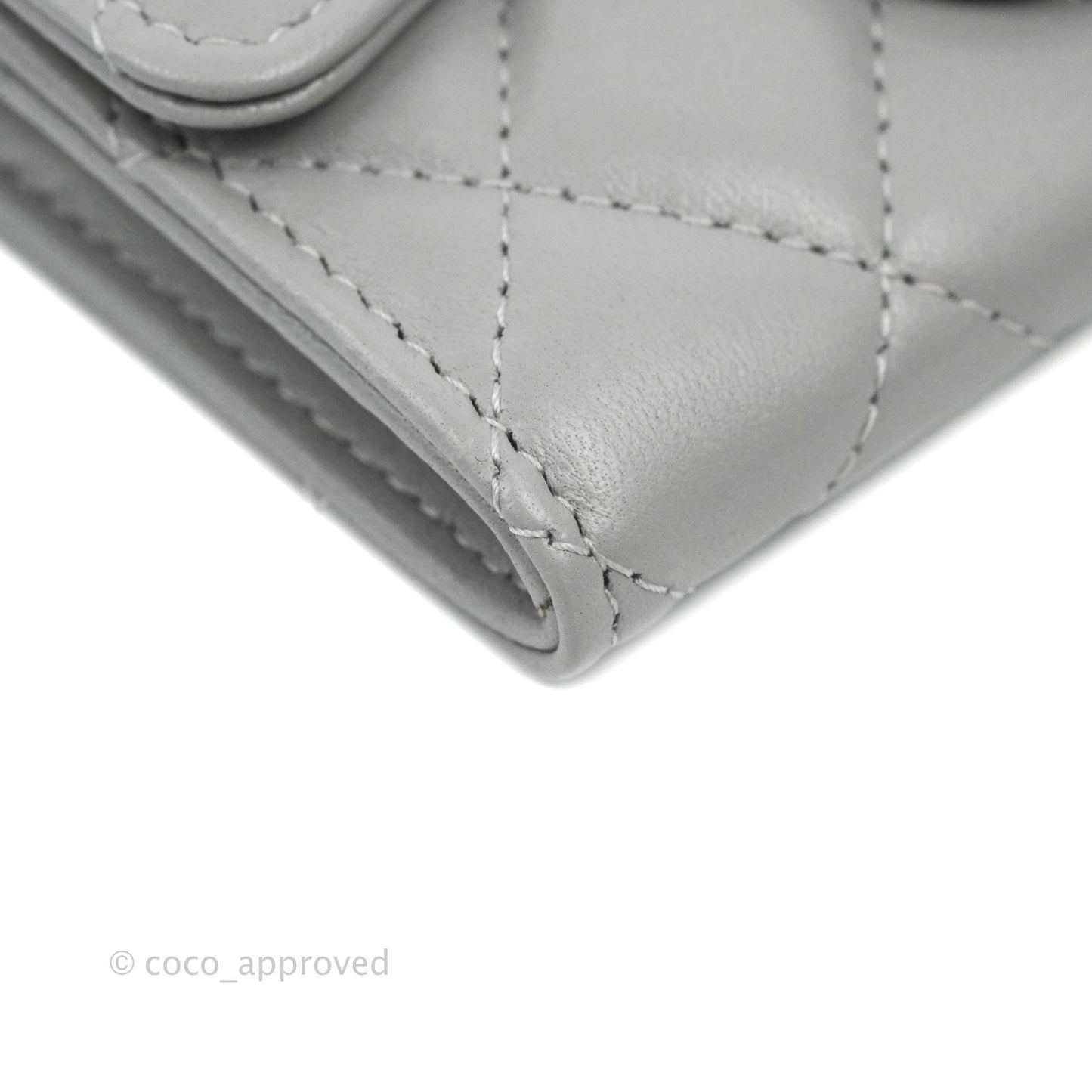 Chanel Quilted Flap Card Holder Grey Lambskin Silver Hardware
