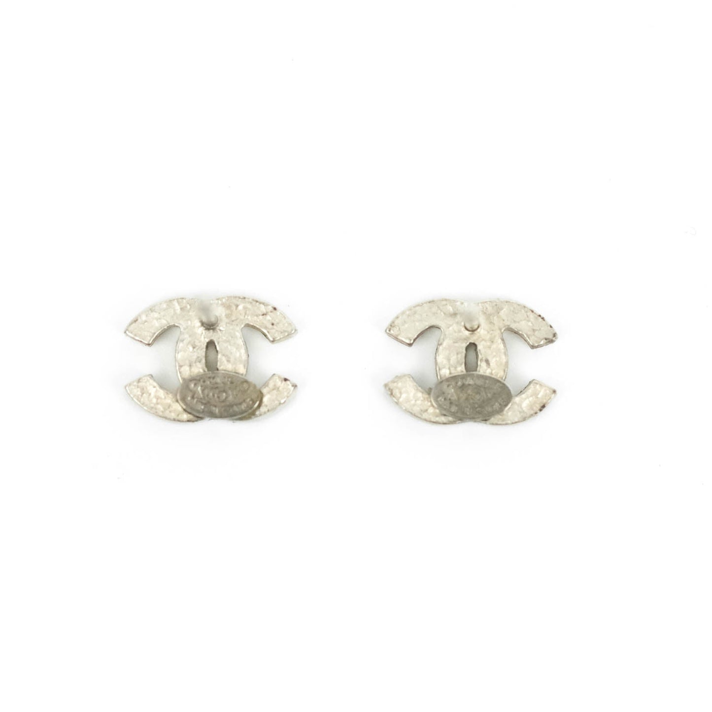 Chanel Crystal Mini Timeless CC Earrings Silver