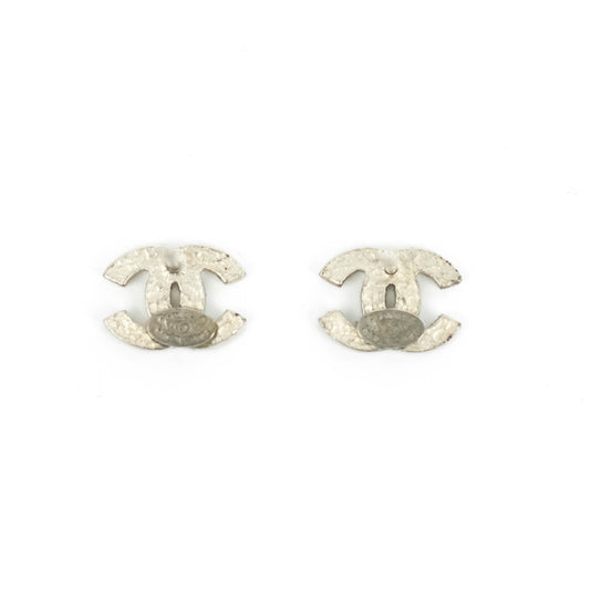 Chanel Crystal Mini Timeless CC Earrings Silver