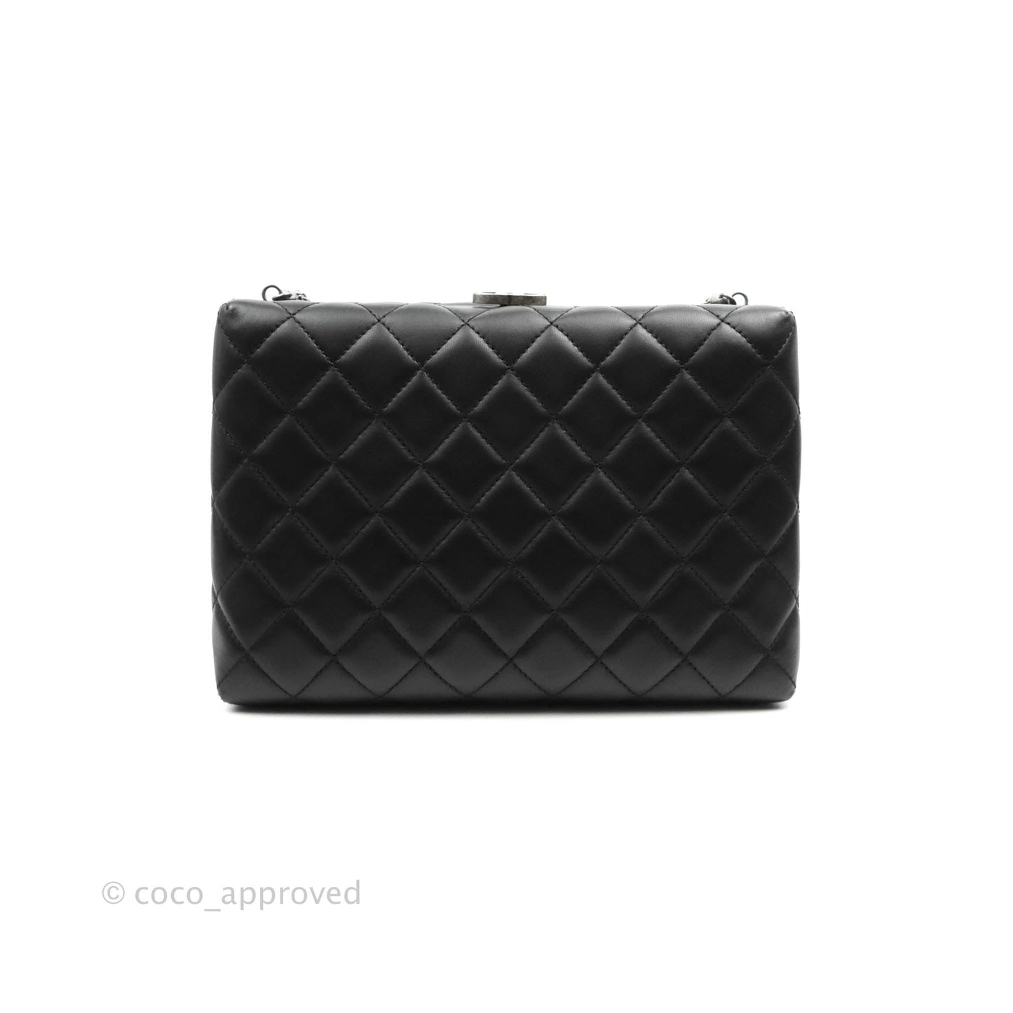 Chanel Quilted CC Kisslock Box With Chain Black Lambskin Ruthenium Hardware