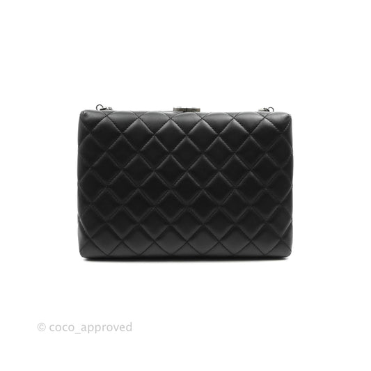 Chanel Quilted CC Kisslock Box With Chain Black Lambskin Ruthenium Hardware