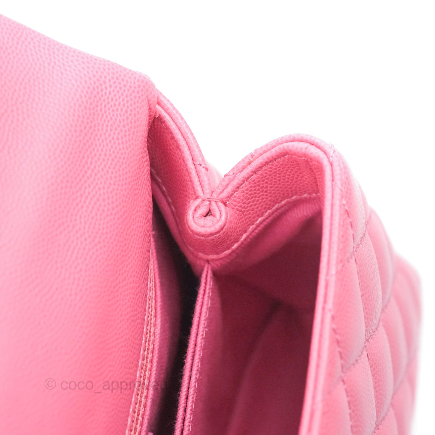 Chanel Small Coco Handle Quilted Pink Caviar Aged Gold Hardware Lizard Embossed Handle