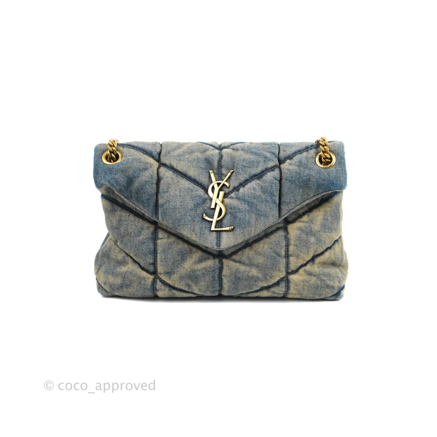 Saint Laurent Puffer Small Chain Bag Vintage Denim Suede Rodeo Blue