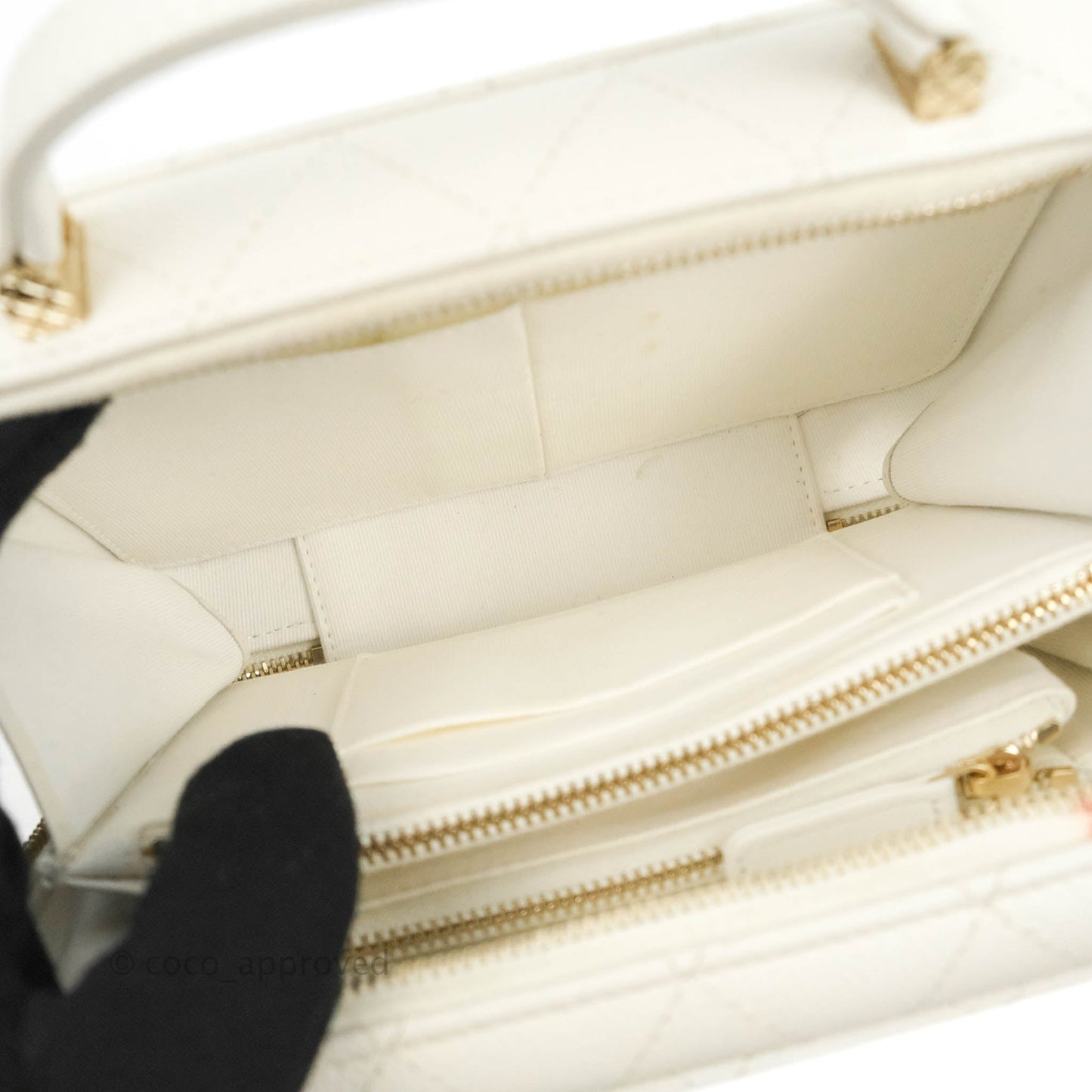 Chanel Quilted Top Handle Vanity White Caviar Gold Hardware