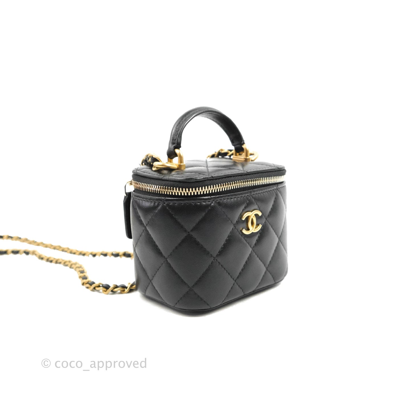Chanel Mini Top Handle Vanity With Chain Black Lambskin Gold Hardware